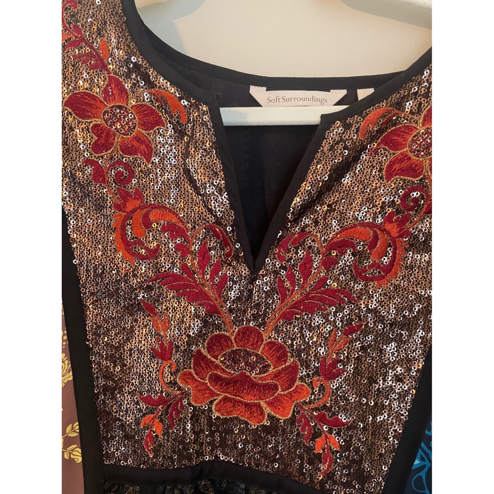 Soft Surroundings Size XL Adassa Patchwork Sequin Embroidered Boho Tunic Dress - Picture 3 of 9